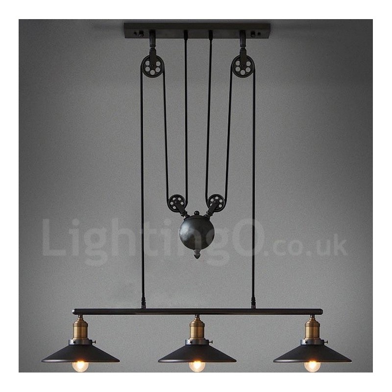 Lampada a sospensione vintage country in metallo a 3 luci