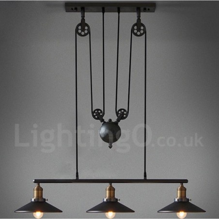 Lampada a sospensione vintage country in metallo a 3 luci