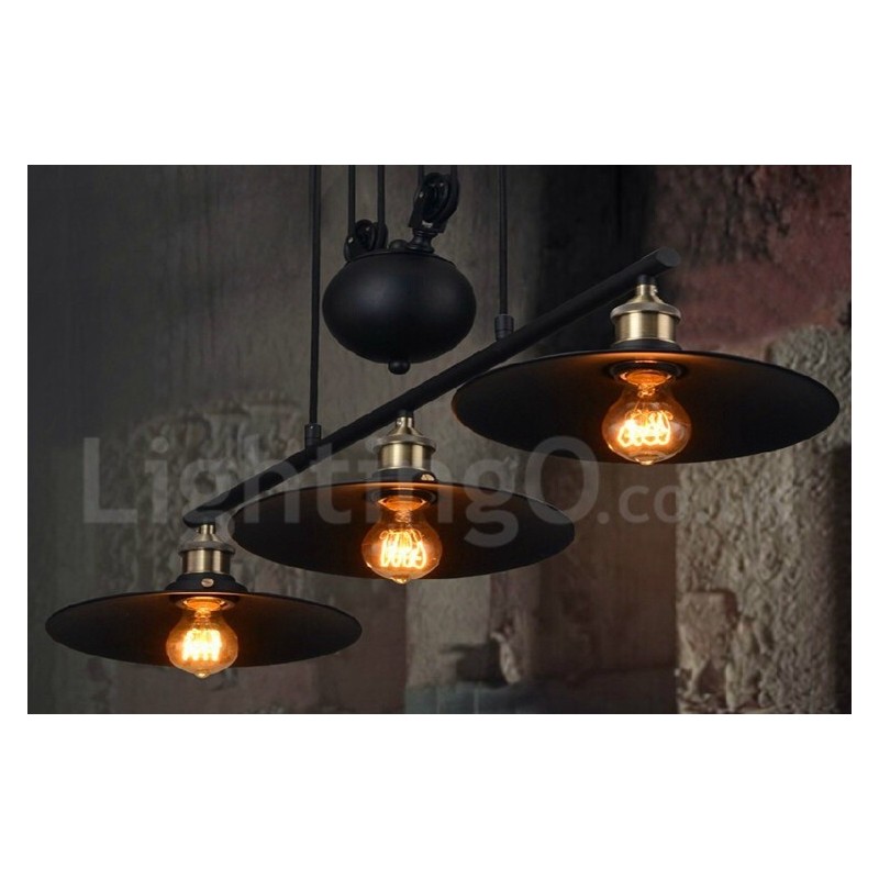 Lampada a sospensione vintage country in metallo a 3 luci