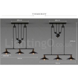Lampada a sospensione vintage country in metallo a 3 luci