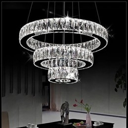 Lampadario a sospensione in cristallo moderno a tre anelli D305070 K9 70 cm argento