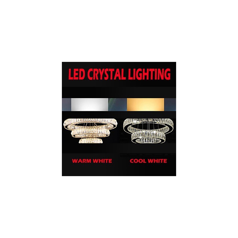 Lampadario a sospensione in cristallo moderno a tre anelli D305070 K9 70 cm argento