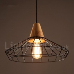 Lampada a sospensione vintage in metallo e legno, 25 cm