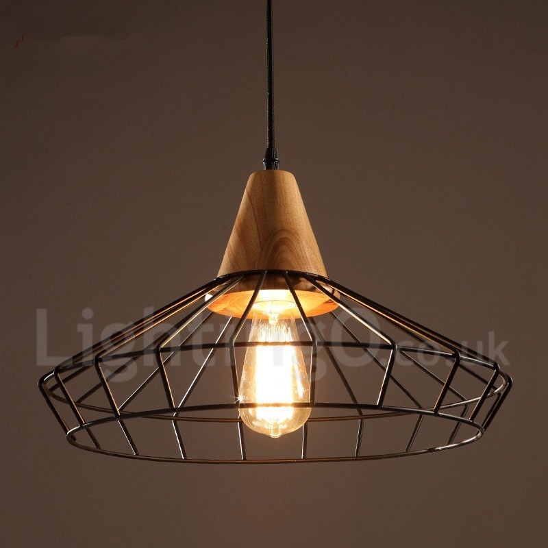 Lampada a sospensione vintage in metallo e legno, 25 cm