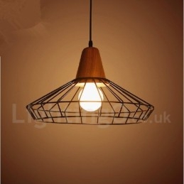 Lampada a sospensione vintage in metallo e legno, 25 cm