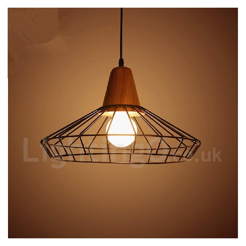 Lampada a sospensione vintage in metallo e legno, 25 cm