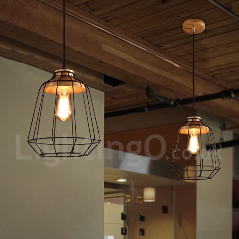 Lampada a sospensione vintage in metallo e legno, 25 cm