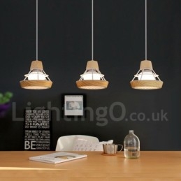 Lampada a sospensione in metallo e legno per sala da pranzo