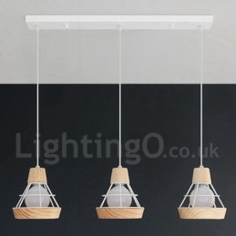 Lampada a sospensione in metallo e legno per sala da pranzo