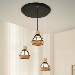Lampada a sospensione in metallo e legno per sala da pranzo
