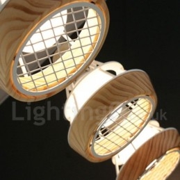 Lampada a sospensione in metallo e legno per sala da pranzo