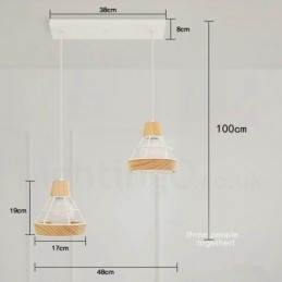 Lampada a sospensione in metallo e legno per sala da pranzo
