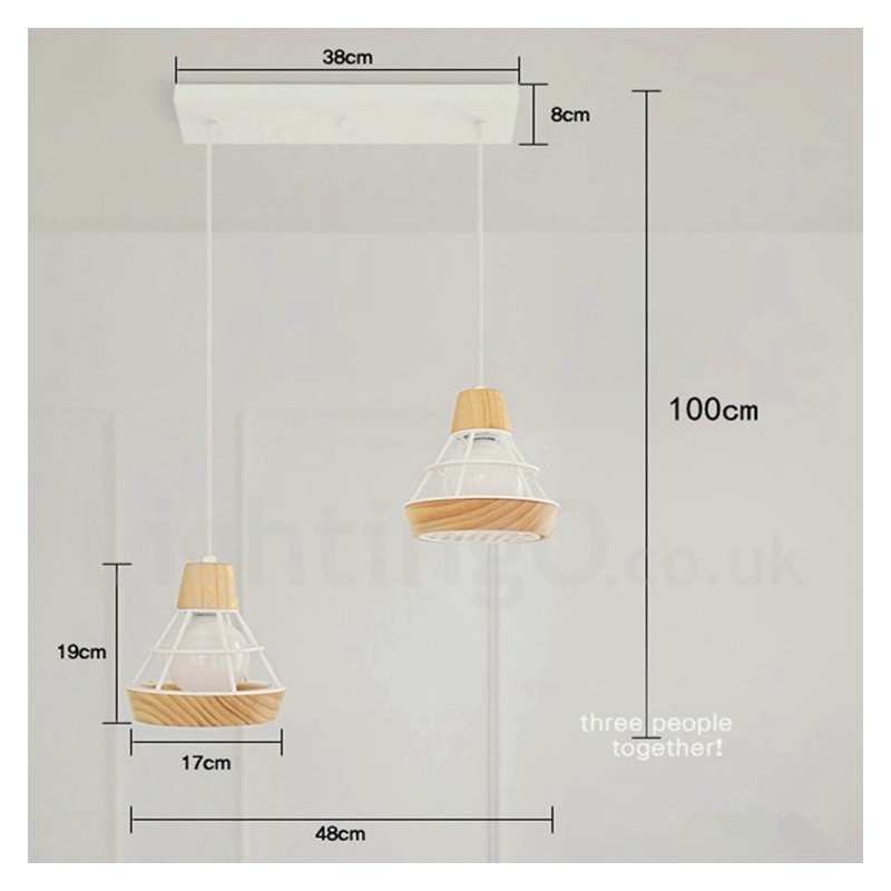 Lampada a sospensione in metallo e legno per sala da pranzo