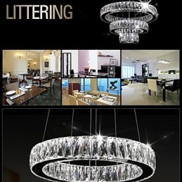Lampadario a sospensione in cristallo moderno a tre anelli D305070 K9 70 cm argento
