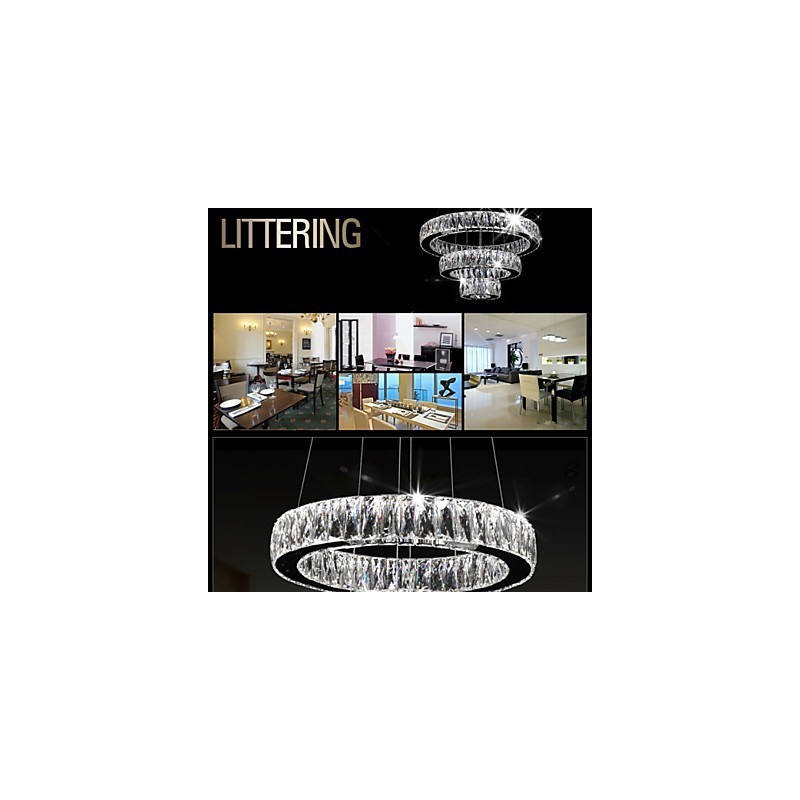 Lampadario a sospensione in cristallo moderno a tre anelli D305070 K9 70 cm argento