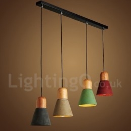 Lampada a sospensione in legno e resina multicolore
