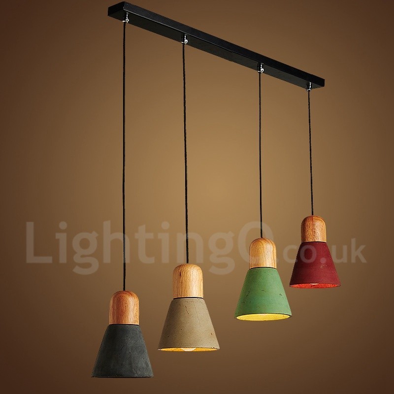Lampada a sospensione in legno e resina multicolore