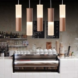 Lampada a sospensione in legno contemporanea a 5 luci