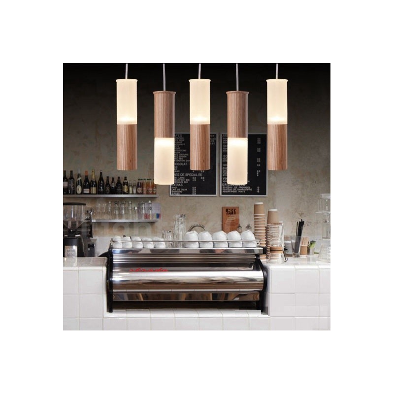 Lampada a sospensione in legno contemporanea a 5 luci