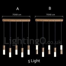 Lampada a sospensione in legno contemporanea a 5 luci