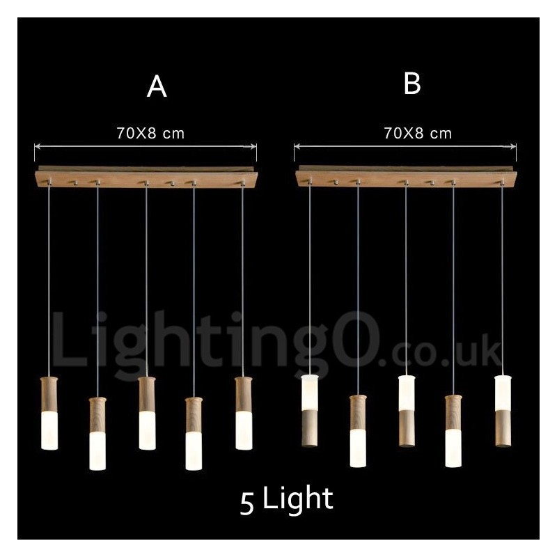 Lampada a sospensione in legno contemporanea a 5 luci