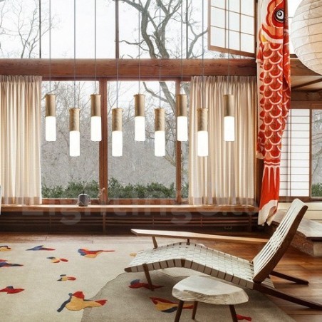 Lampada a sospensione in legno moderna contemporanea a 9 luci