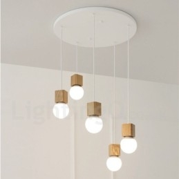 Lampada a sospensione in legno chiaro 5 pollici