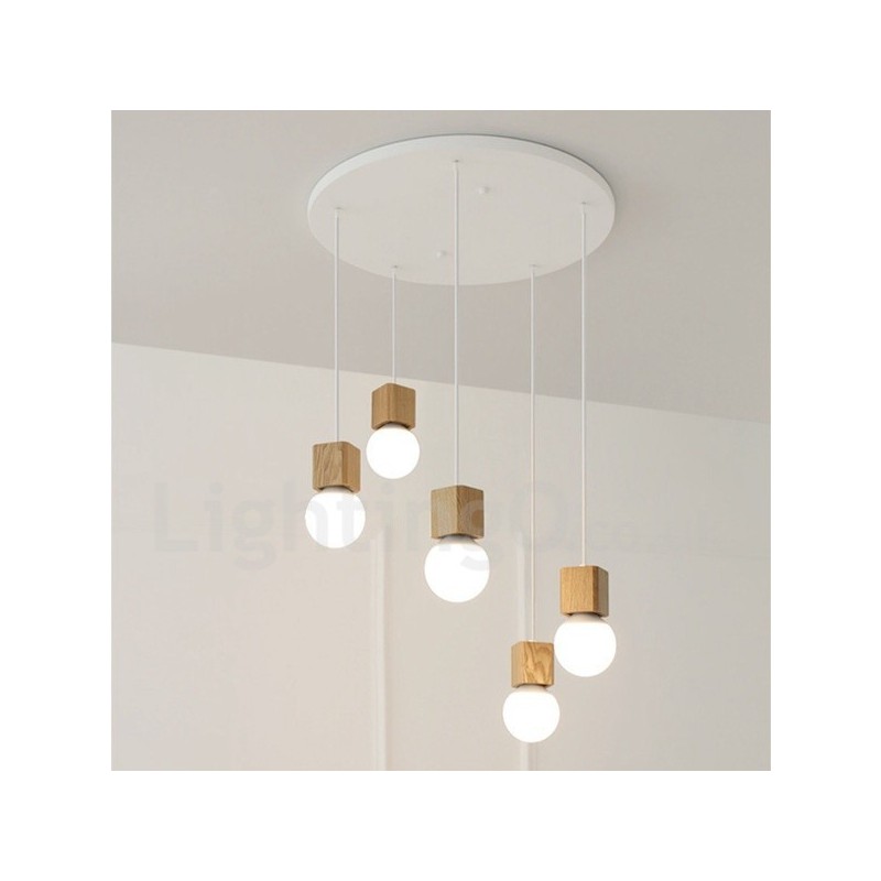 Lampada a sospensione in legno chiaro 5 pollici