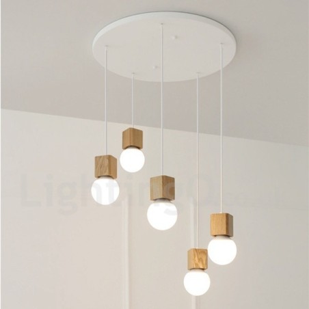 Lampada a sospensione in legno chiaro 5 pollici