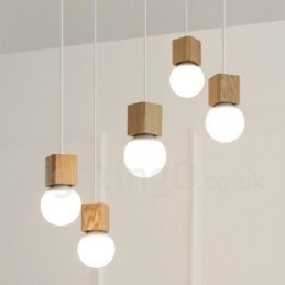 Lampada a sospensione in legno chiaro 5 pollici