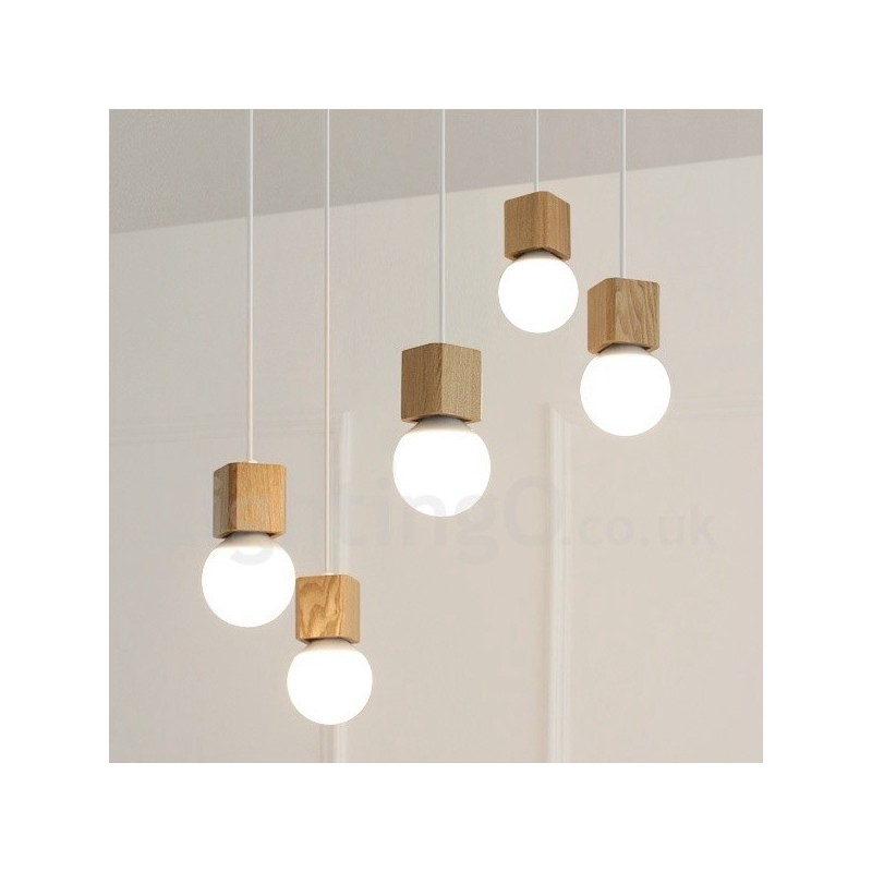 Lampada a sospensione in legno chiaro 5 pollici