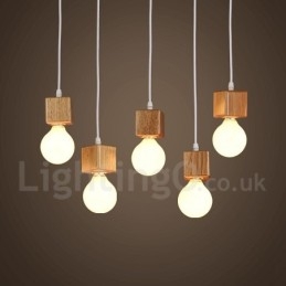 Lampada a sospensione in legno chiaro 5 pollici