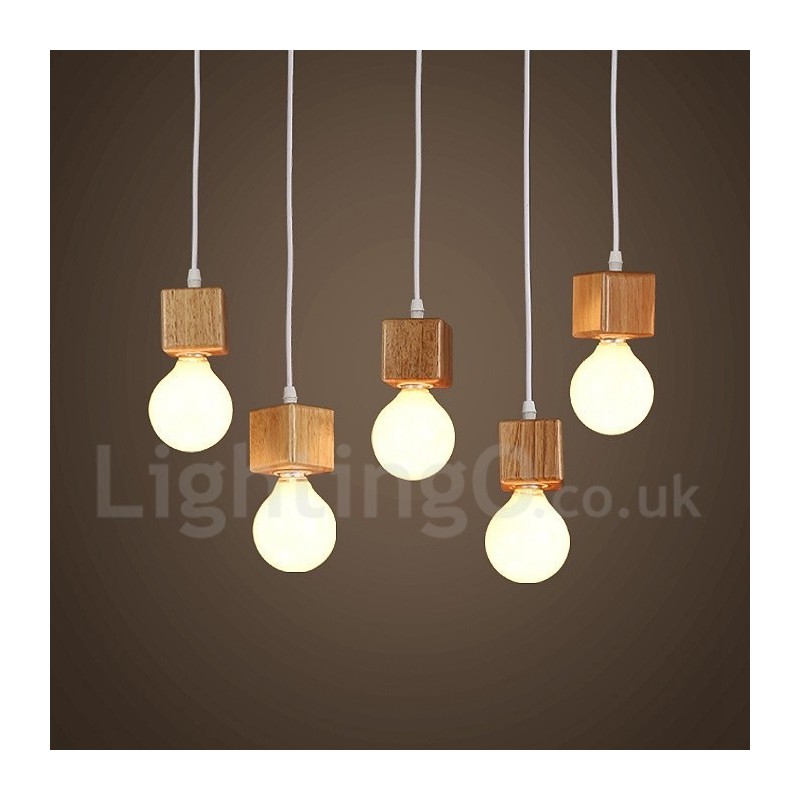 Lampada a sospensione in legno chiaro 5 pollici