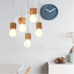 Lampada a sospensione in legno chiaro 5 pollici