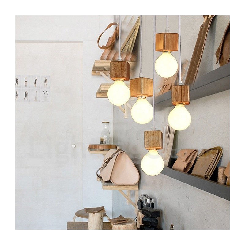 Lampada a sospensione in legno chiaro 5 pollici