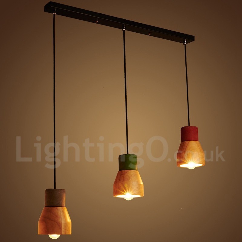 Lampada a sospensione vintage in legno e cemento