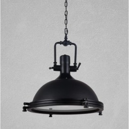 Lampada a sospensione vintage nera in metallo e vetro