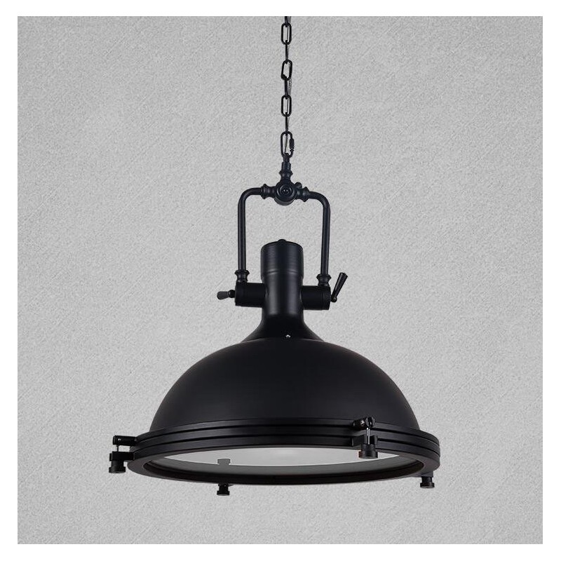 Lampada a sospensione vintage nera in metallo e vetro