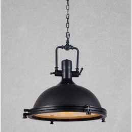 Lampada a sospensione vintage nera in metallo e vetro