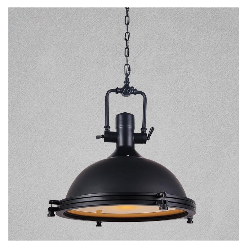 Lampada a sospensione vintage nera in metallo e vetro
