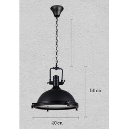 Lampada a sospensione vintage nera in metallo e vetro