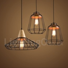 Lampada a sospensione country in metallo e legno