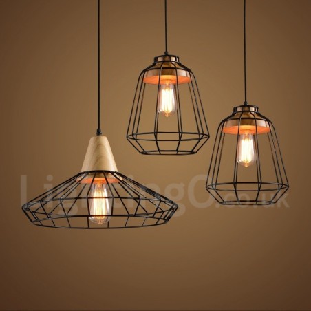 Lampada a sospensione country in metallo e legno
