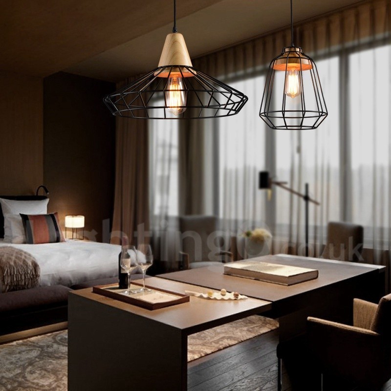 Lampada a sospensione country in metallo e legno