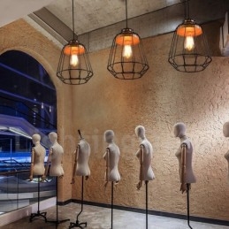 Lampada a sospensione country in metallo e legno