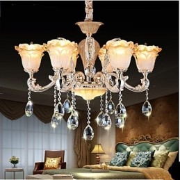 Lampadario a sospensione in cristallo retrò in stile europeo, 8 luci E12/E14