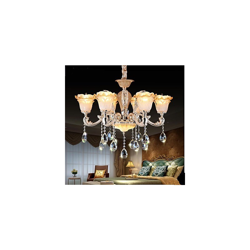 Lampadario a sospensione in cristallo retrò in stile europeo, 8 luci E12/E14