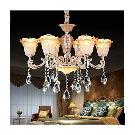 Lampadario a sospensione in cristallo retrò in stile europeo, 8 luci E12/E14