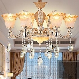 Lampadario a sospensione in cristallo retrò in stile europeo, 8 luci E12/E14