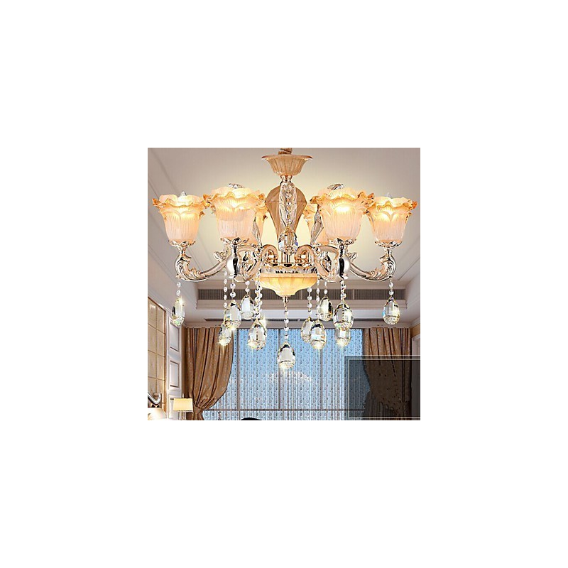 Lampadario a sospensione in cristallo retrò in stile europeo, 8 luci E12/E14